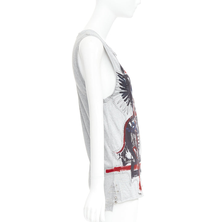 BALMAIN 2011  Christophe Decarnin Punk Graffiti silver pin ripped tank FR38 M