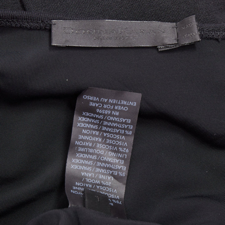 DONNA KARAN black jersey cold shoulder long sleeve side drape dress L