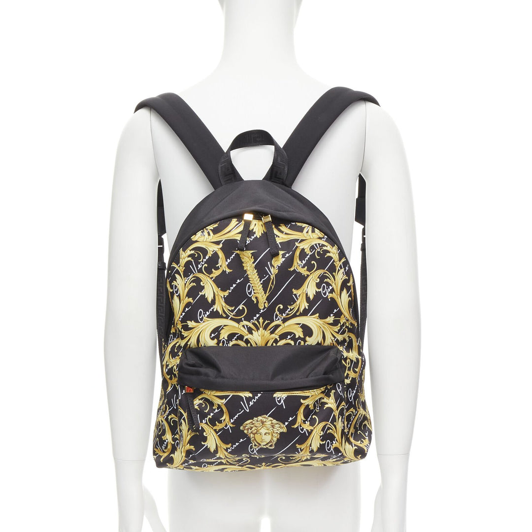 VERSACE Gianni Signature gold Barocco Virtus Medusa print nylon backpack bag