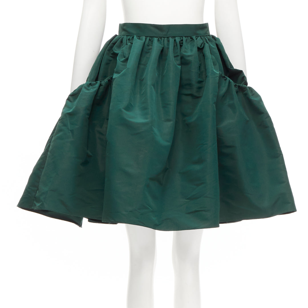 ALEXANDER MCQUEEN dark green taffeta gathered A-line puff skirt IT38 XS