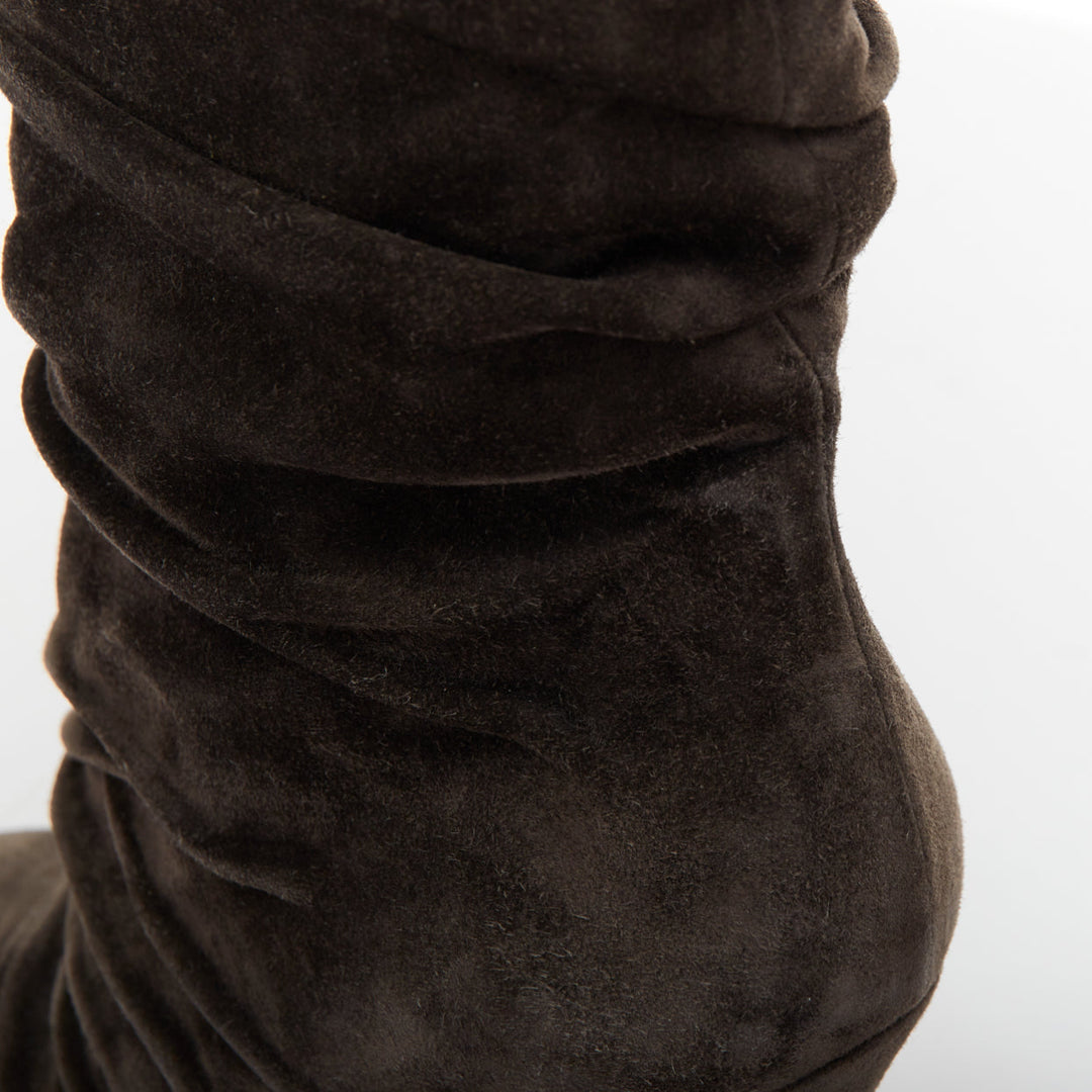 CHRISTIAN LOUBOUTIN Piros 120 charcoal gray suede ruched slouch boots EU37.5