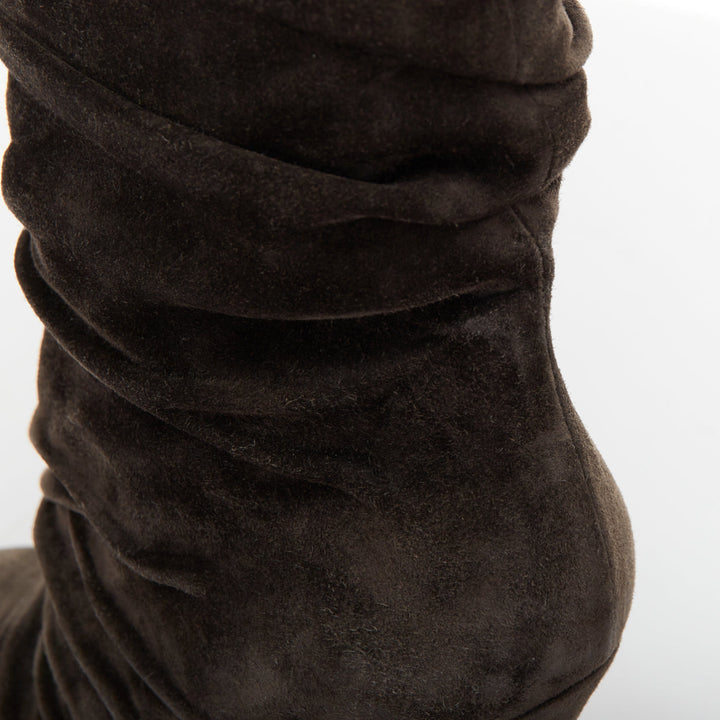 CHRISTIAN LOUBOUTIN Piros 120 charcoal gray suede ruched slouch boots EU37.5