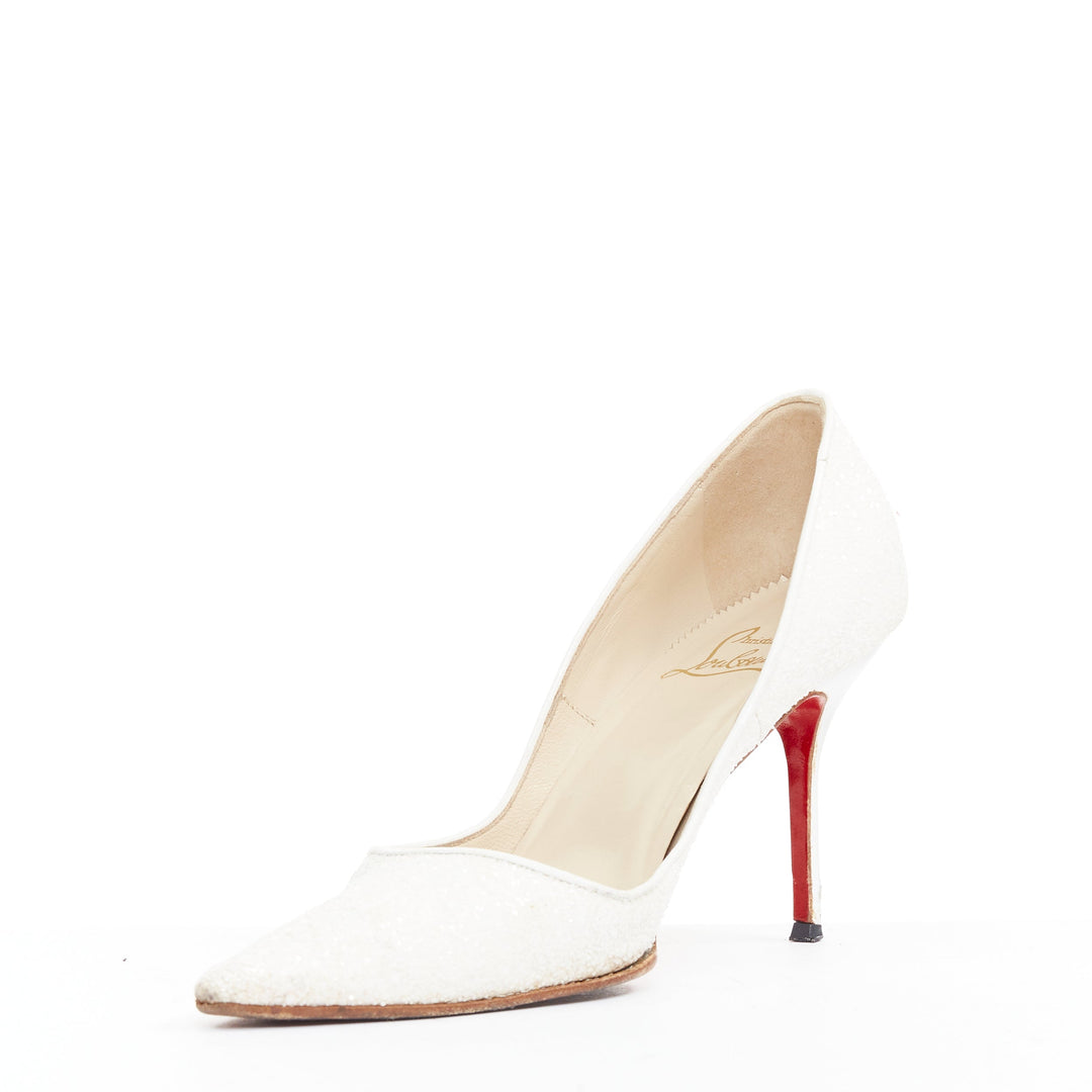 CHRISTIAN LOUBOUTIN pearl white course glitter pointy toes stiletto pumps EU37