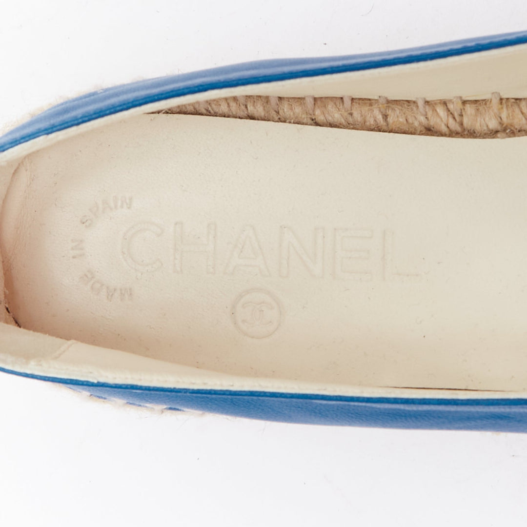 CHANEL blue leather CC logo jute espadrille shoes EU38