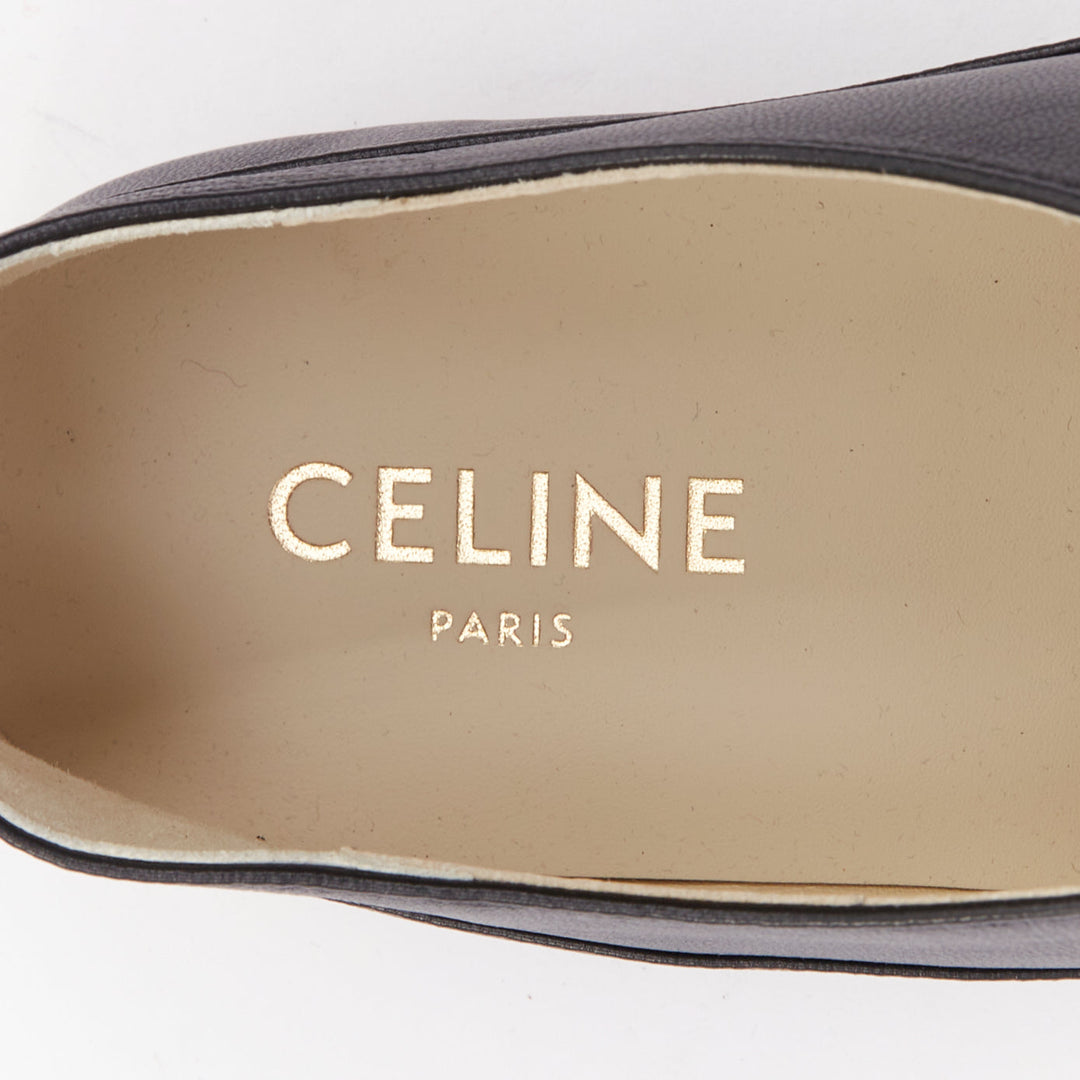 CELINE Lise Triomphe Richelieu black smooth perforated flat sole loafers EU39