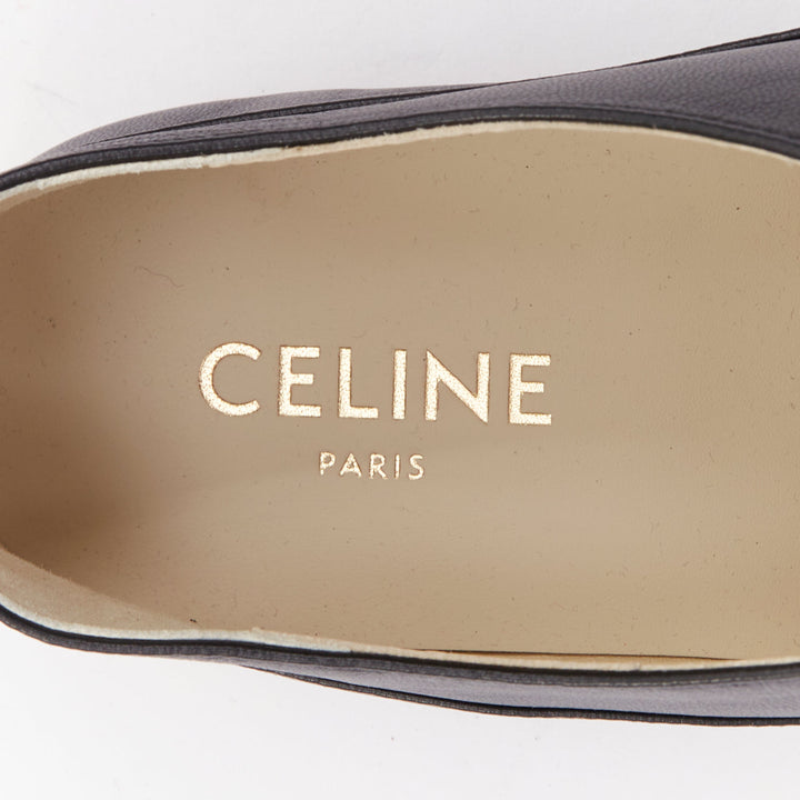 CELINE Lise Triomphe Richelieu black smooth perforated flat sole loafers EU39