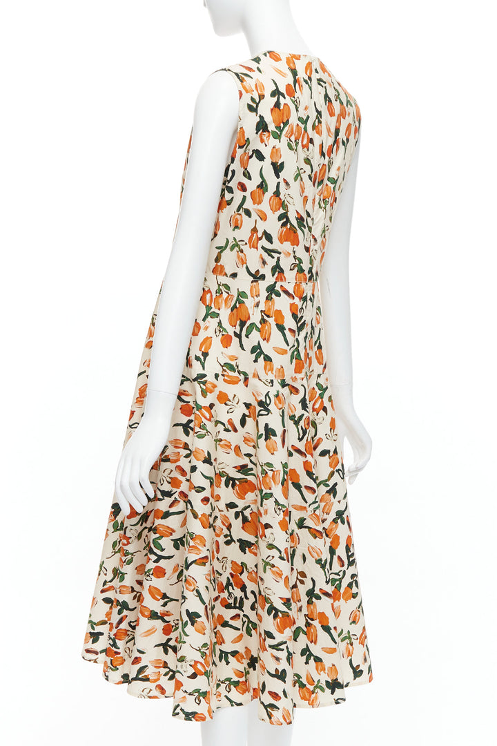 MARNI orange cream cotton tulip floral print midi summer dress IT44 L