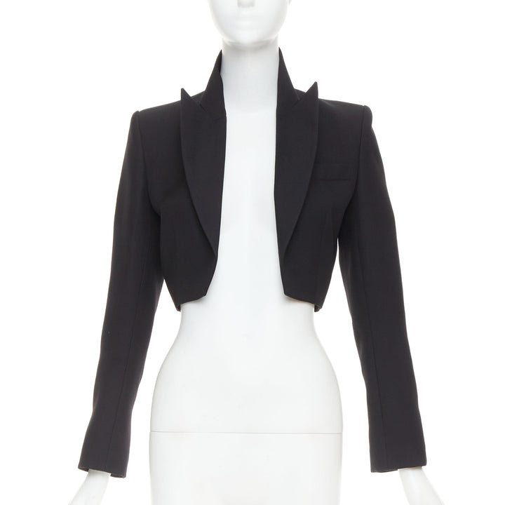 ALEXANDRE VAUTHIER COUTURE black stand peak lapel cropped tuxedo blazer jacket
