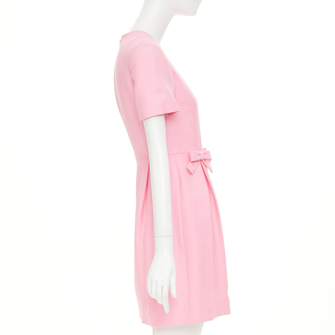 VALENTINO 2023 Crepe Couture pink virgin wool silk bow detail dress IT40 S
