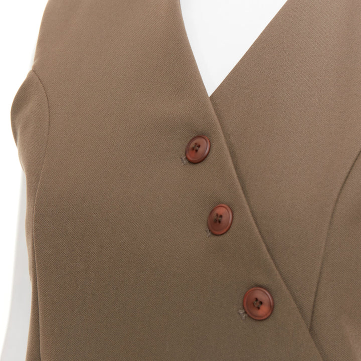 THE FRANKIE SHOP 2023 Maesa brown asymmetric cut crossover button up vest S