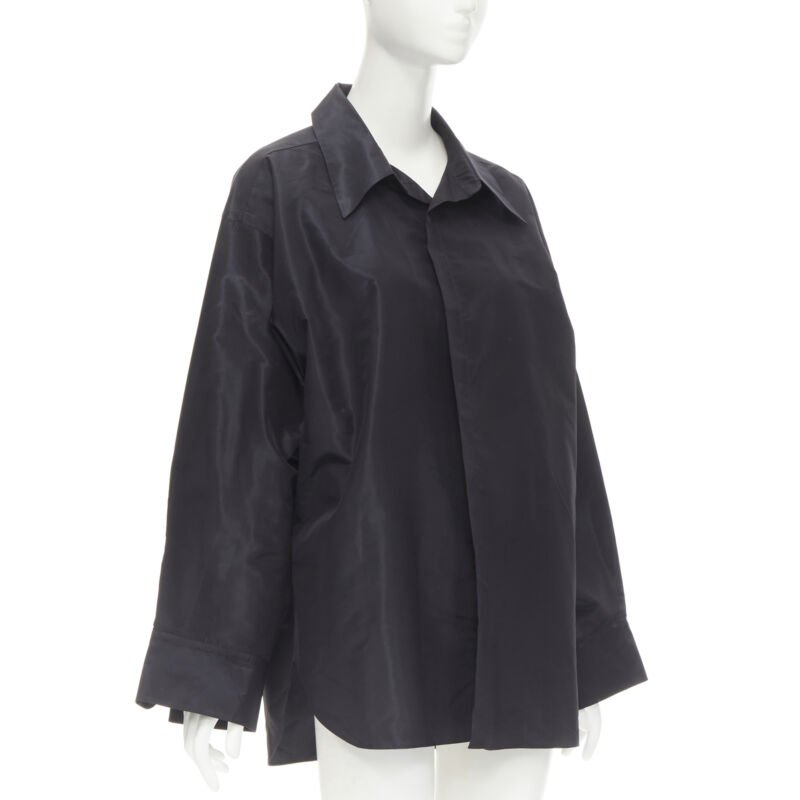 JOHN GALLIANO Vintage black acetate silk blend stiff buttonless shirt M