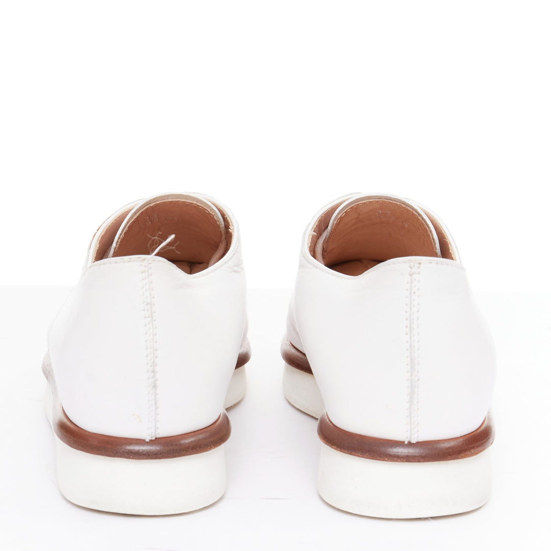 TOD'S 2016 white smooth leather brown midsole lace up platform shoes EU35