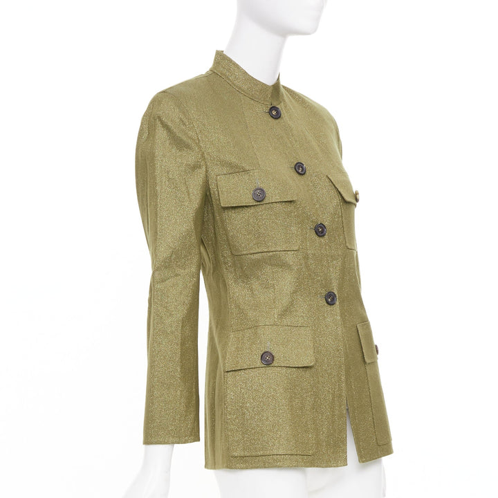 CELINE Vintage Finition Main gold metallic wool military safari jacket FR36 S