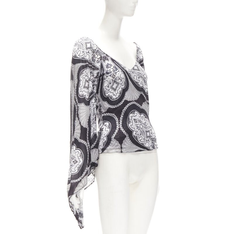 GUCCI Black white paisley print bohemian kimono sleeve blouse XS