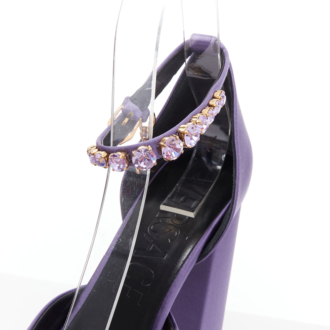 VERSACE Runway Aevitas 155 lilac purple satin gold crystal Medusa platform EU39