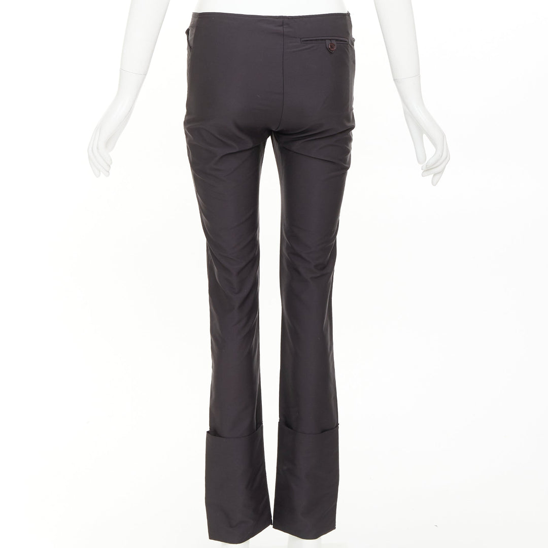HELMUT LANG black nylon zip fly rolled cuffed flare pants IT40 S