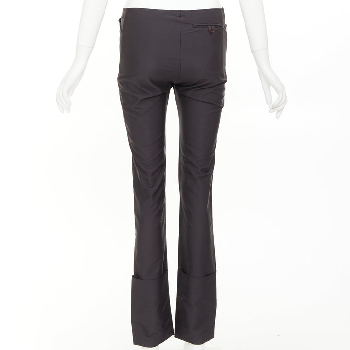 HELMUT LANG black nylon zip fly rolled cuffed flare pants IT40 S