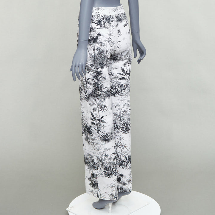 ADAM LIPPES white black cotton blend floral print straight pants US2 S