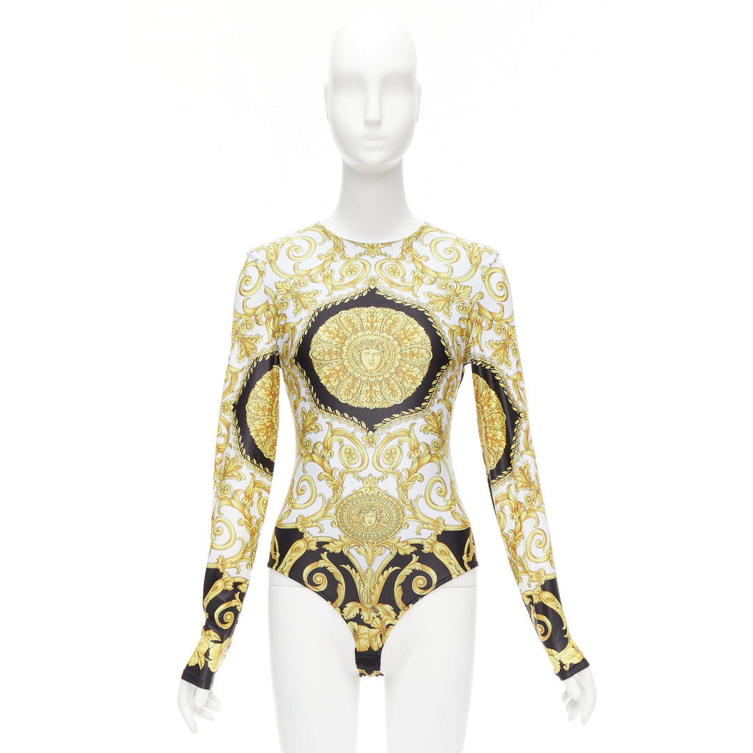 VERSACE 2018 Tribute gold Medusa Barocco long sleeve bodysuit top IT38 XS