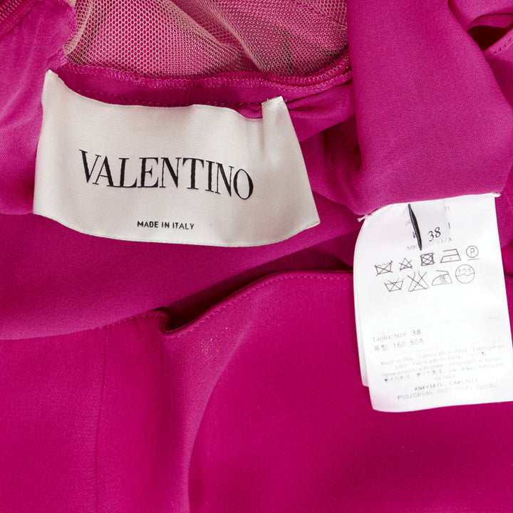 VALENTINO 100% silk fuchsia pink keyhole side pleats shift dress IT38 XS