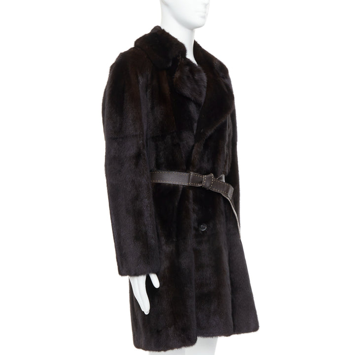 Male mannequin wearing Fendi CA0141030 Brown Fur Men Coat in Size IT48 | Available at JHROP