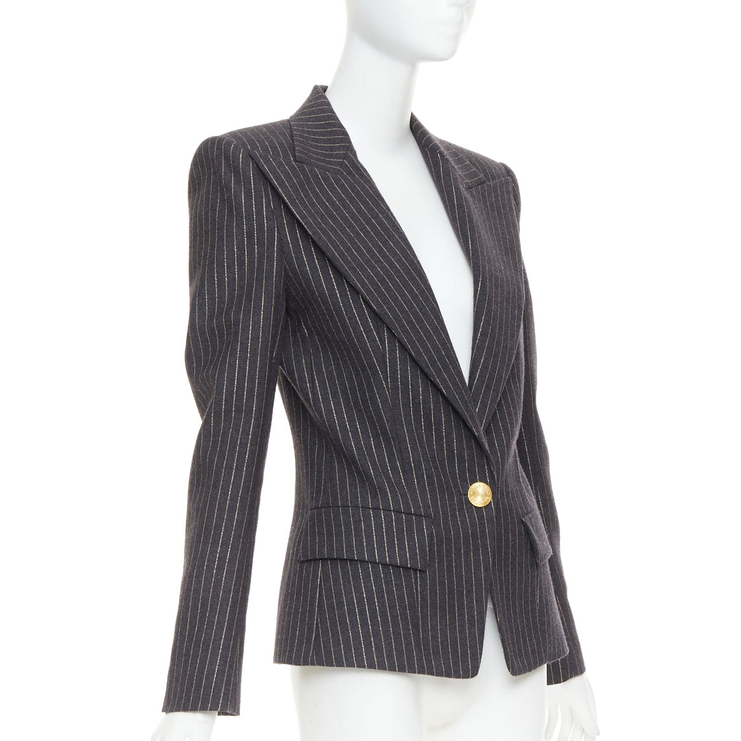 ALEXANDRE VAUTHIER dark grey metallic gold pinstripe single breast blazer FR36 S