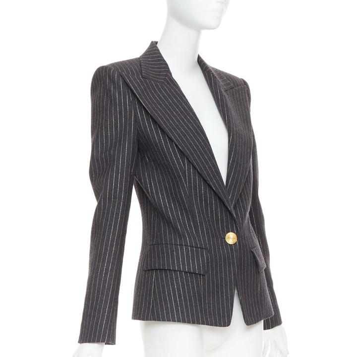 ALEXANDRE VAUTHIER dark grey metallic gold pinstripe single breast blazer FR36 S