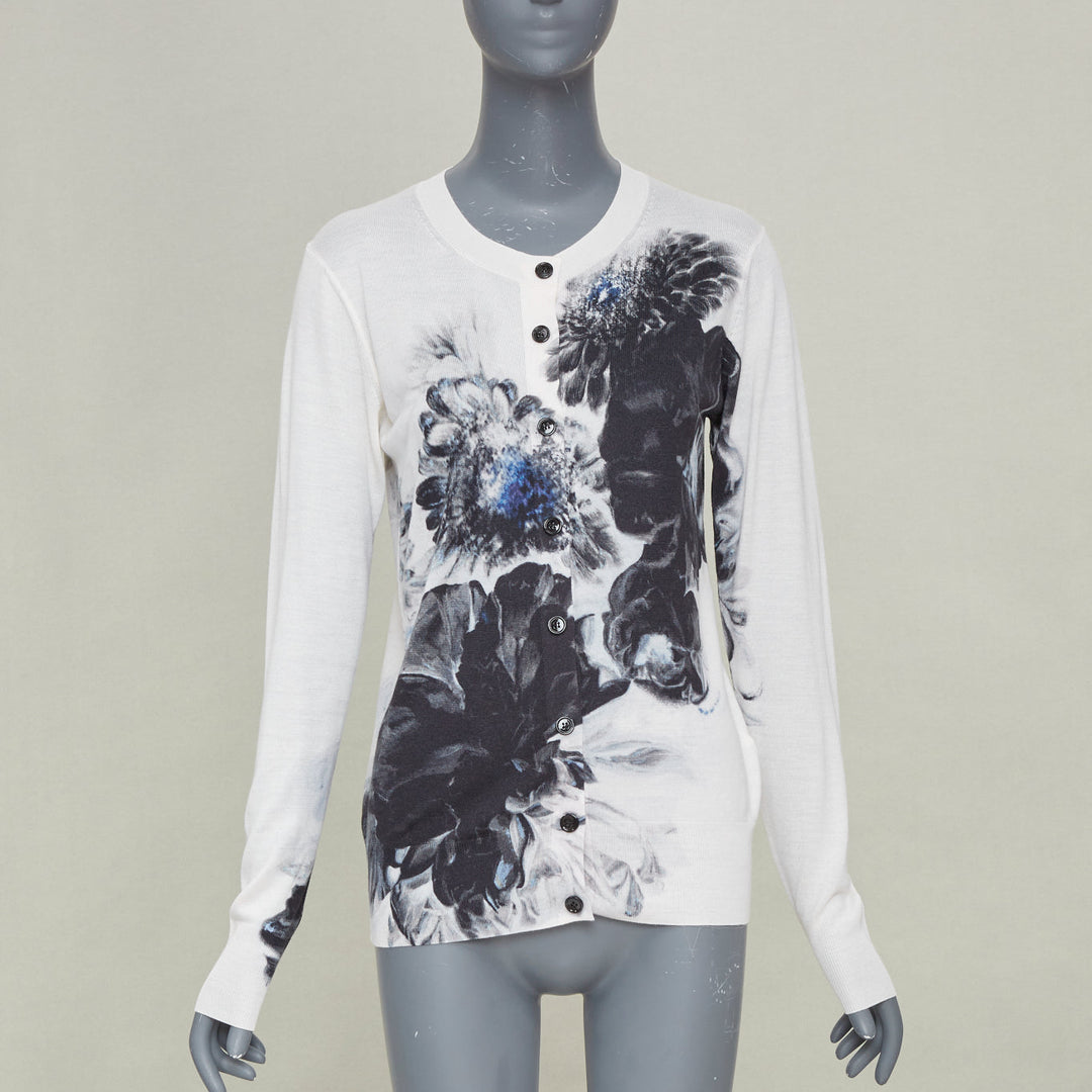 ALEXANDER MCQUEEN 2023 Chiaroscuro off white wool silk floral cardigan top S