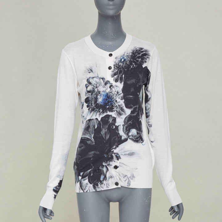 ALEXANDER MCQUEEN 2023 Chiaroscuro off white wool silk floral cardigan top S