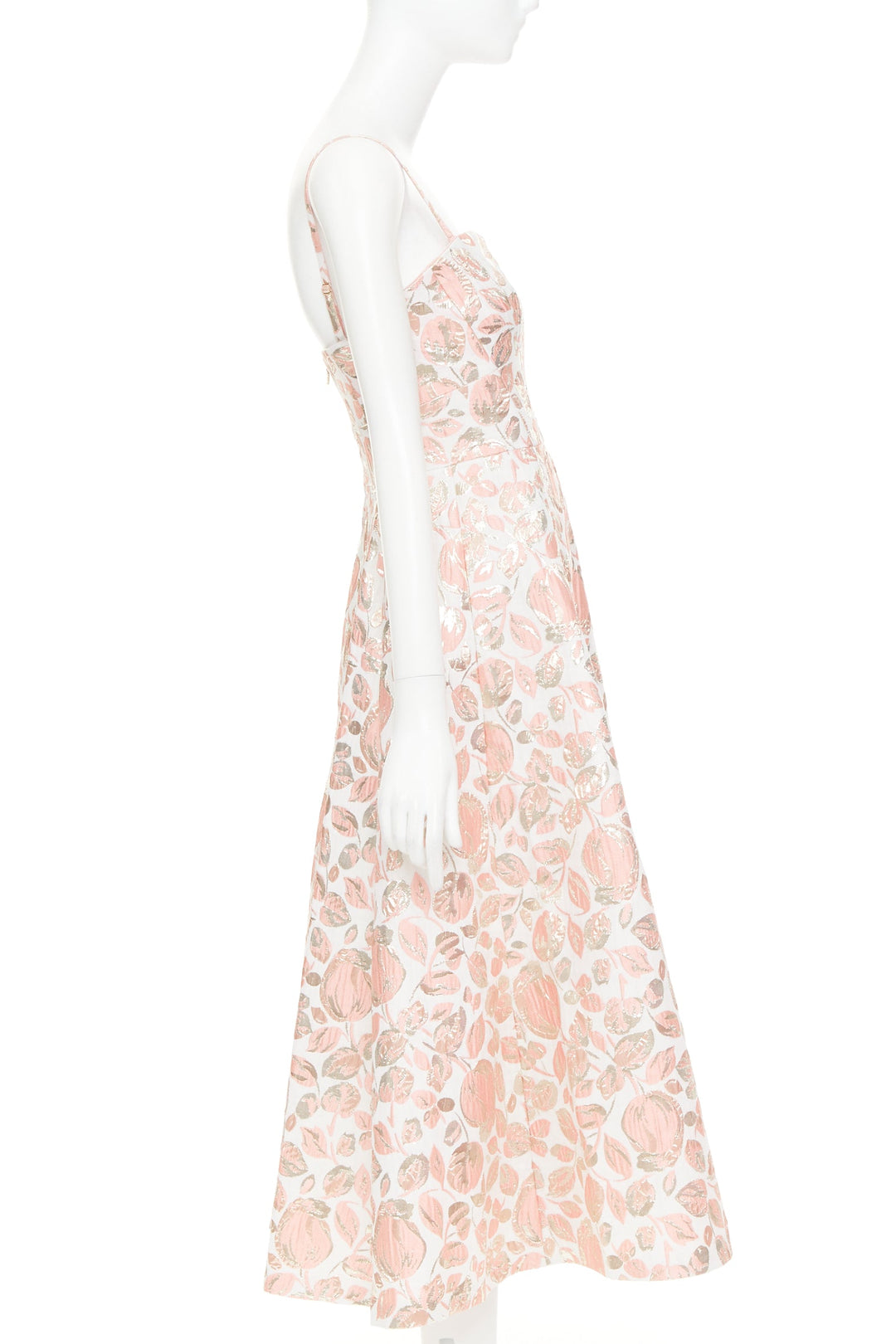KATE SPADE metallic pink gold Rosebud brocade midi dress US4 M