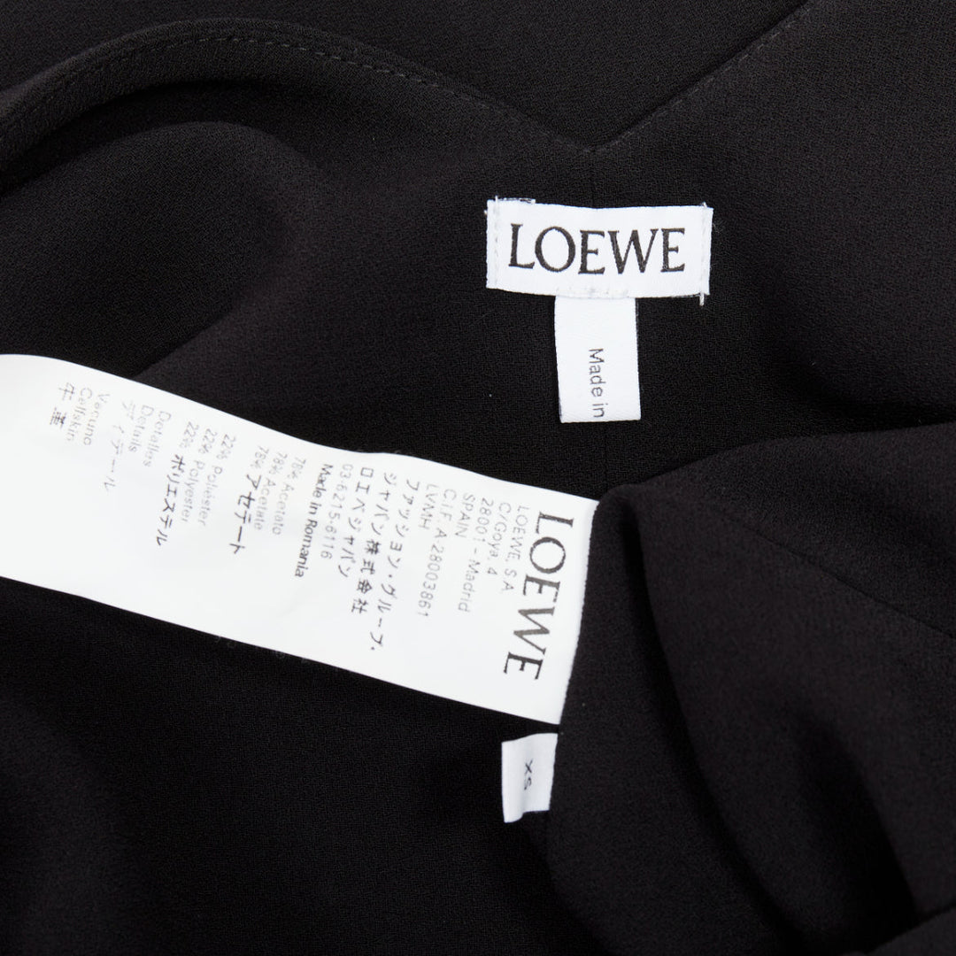 LOEWE black crepe brown anagram leather gathered side dress XS
