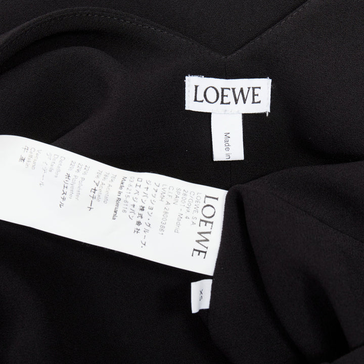 LOEWE black crepe brown anagram leather gathered side dress XS