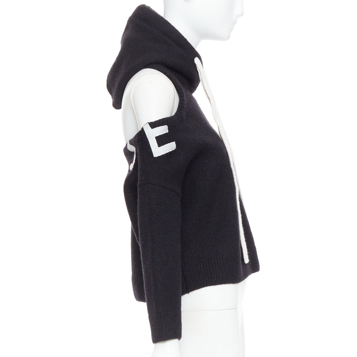 MONSE 2021 black extrafine merino wool grey logo cut out deconstructed hoodie S