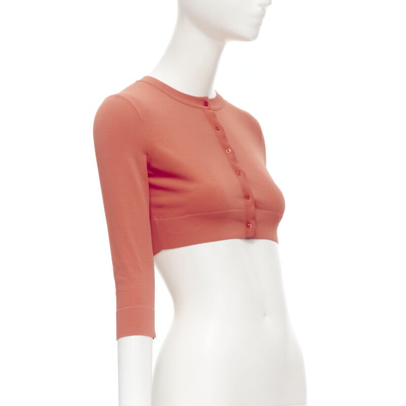 ALAIA Signature cropped stretch knit cardigan Rouge Vermeil coral FR36 XS