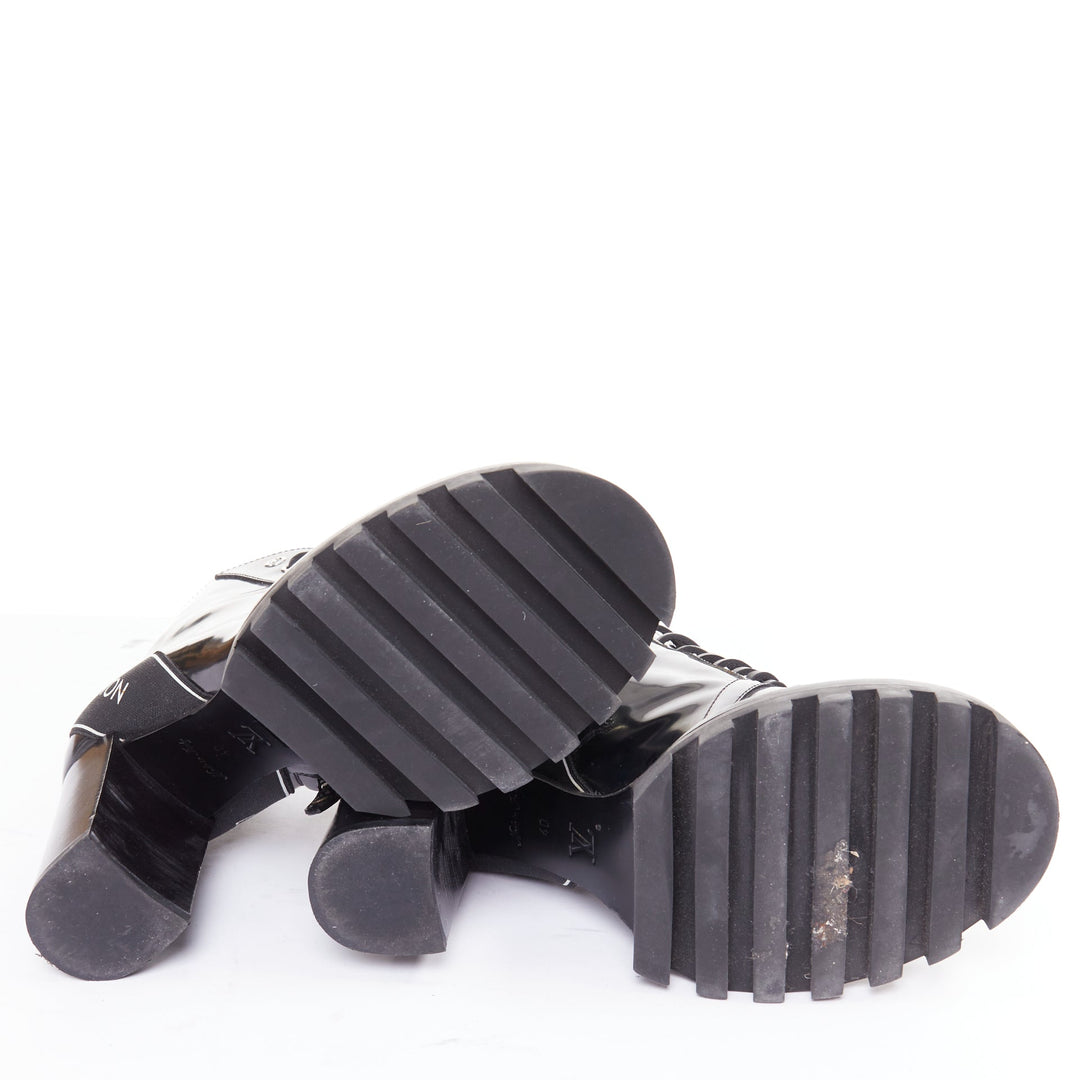 LOUIS VUITTON Star Trail black shiny leather logo tape army ankle boots EU40