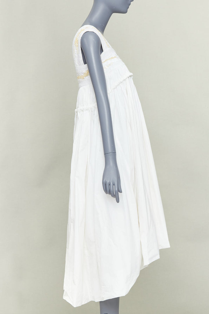 DRIES VAN NOTEN white mixed fabric yellow sequin mou mou midi dress FR36 S