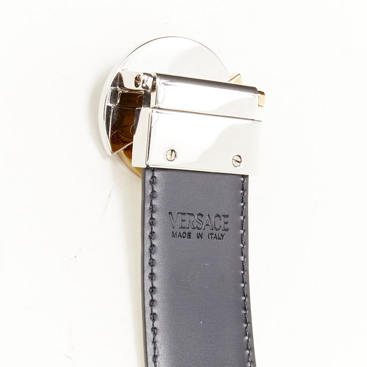 VERSACE Demi Medusa Reversible black white split coin belt 75cm-85cm