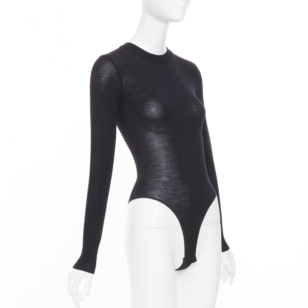 ALAIA Amalie long sleeve semi sheer black virgin wool bodystocking FR36 S