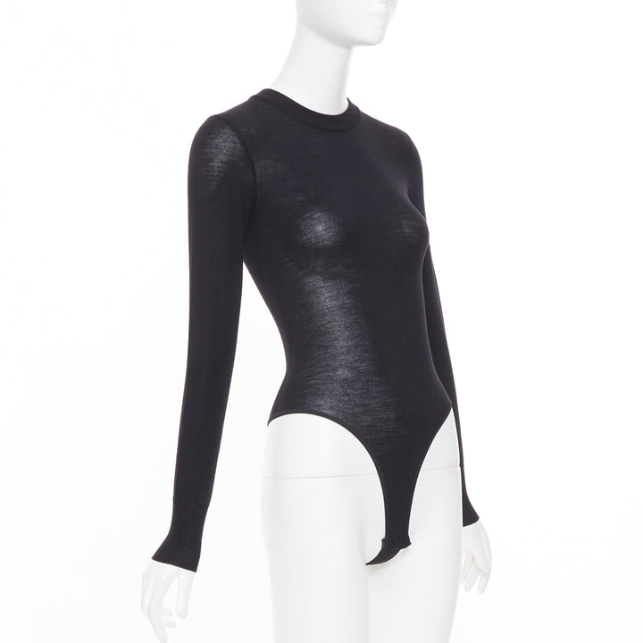 ALAIA Amalie long sleeve semi sheer black virgin wool bodystocking FR36 S