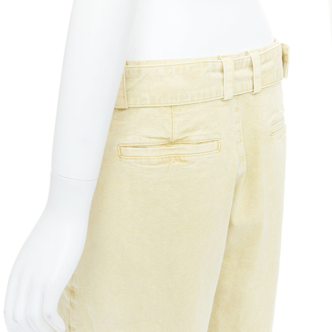 JIL SANDER + washed yellow cotton belted wide leg pants FR38 M