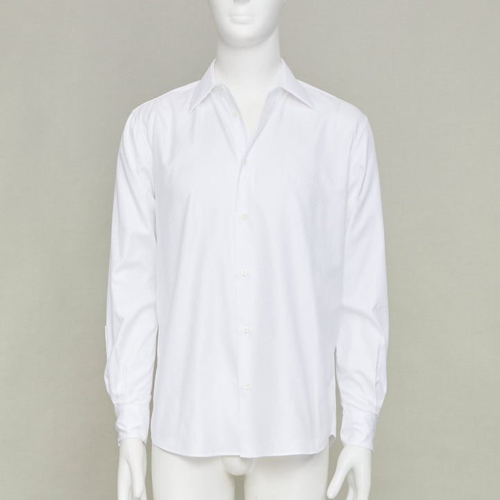 HERMES white dress tonal geometric jacquard cotton luxury button down top EU38 S