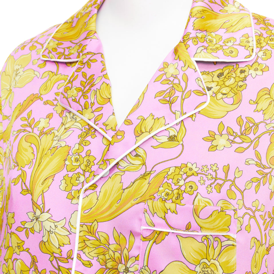 VERSACE 100% silk Signature Barocco Baroque pink gold print pajama shirt Sz.4 XL