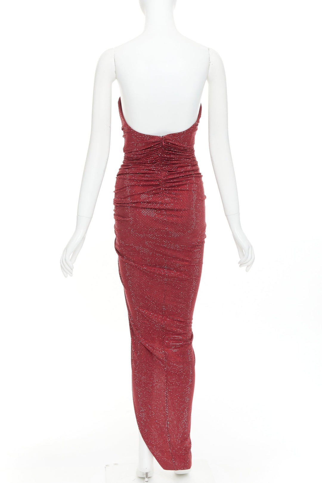 ALEXANDRE VAUTHIER Daring Red crystal strass sweetheart ruched slit gown dress