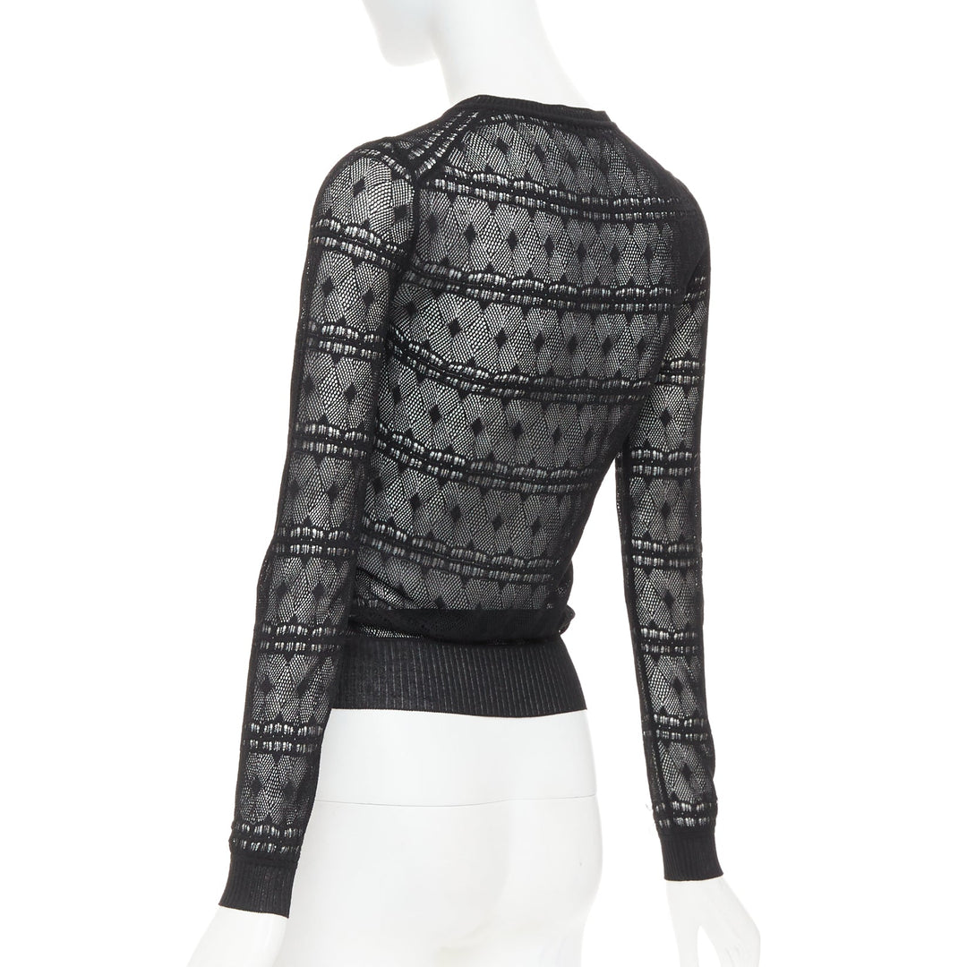 BOTTEGA VENETA black crochet knit button up sheer cardigan IT36 XXS