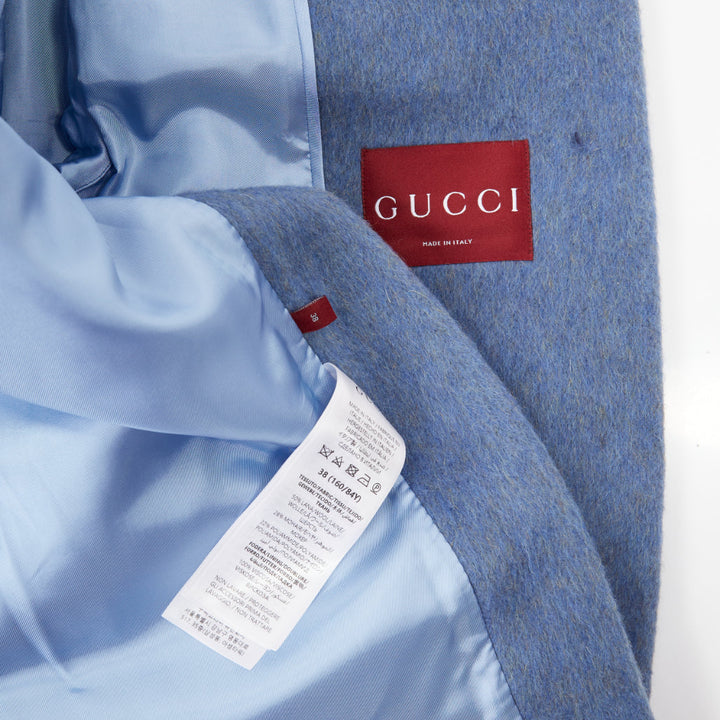 GUCCI 2024 Runway blue mohair wool back button open vent flared coat IT38 S
