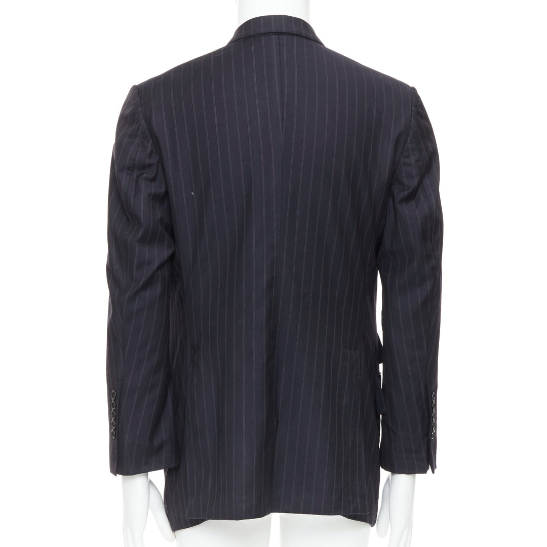 TOM FORD Windsor black wool silk pinstripe flap pocket blazer IT50 L
