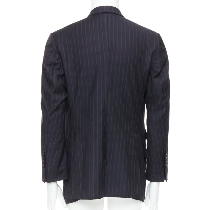 TOM FORD Windsor black wool silk pinstripe flap pocket blazer IT50 L
