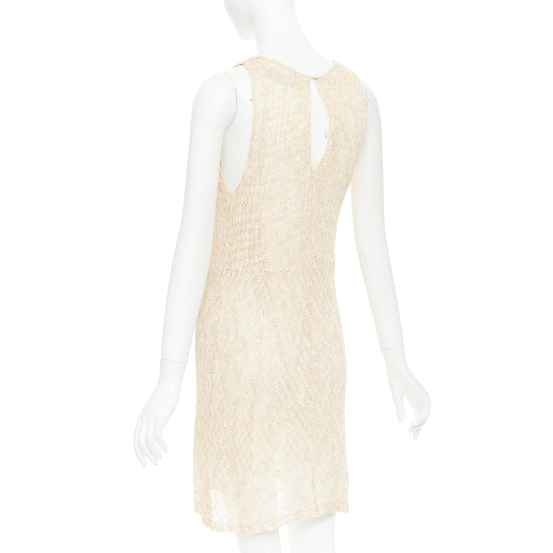 MISSONI cream sequin embellished loose knit pleated neck mini dress IT44 L