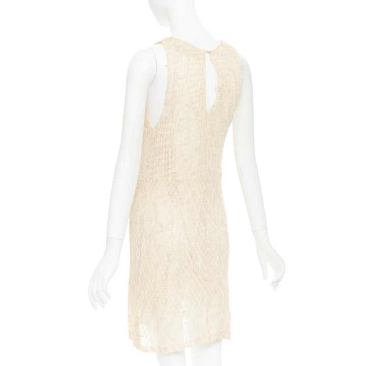 MISSONI cream sequin embellished loose knit pleated neck mini dress IT44 L