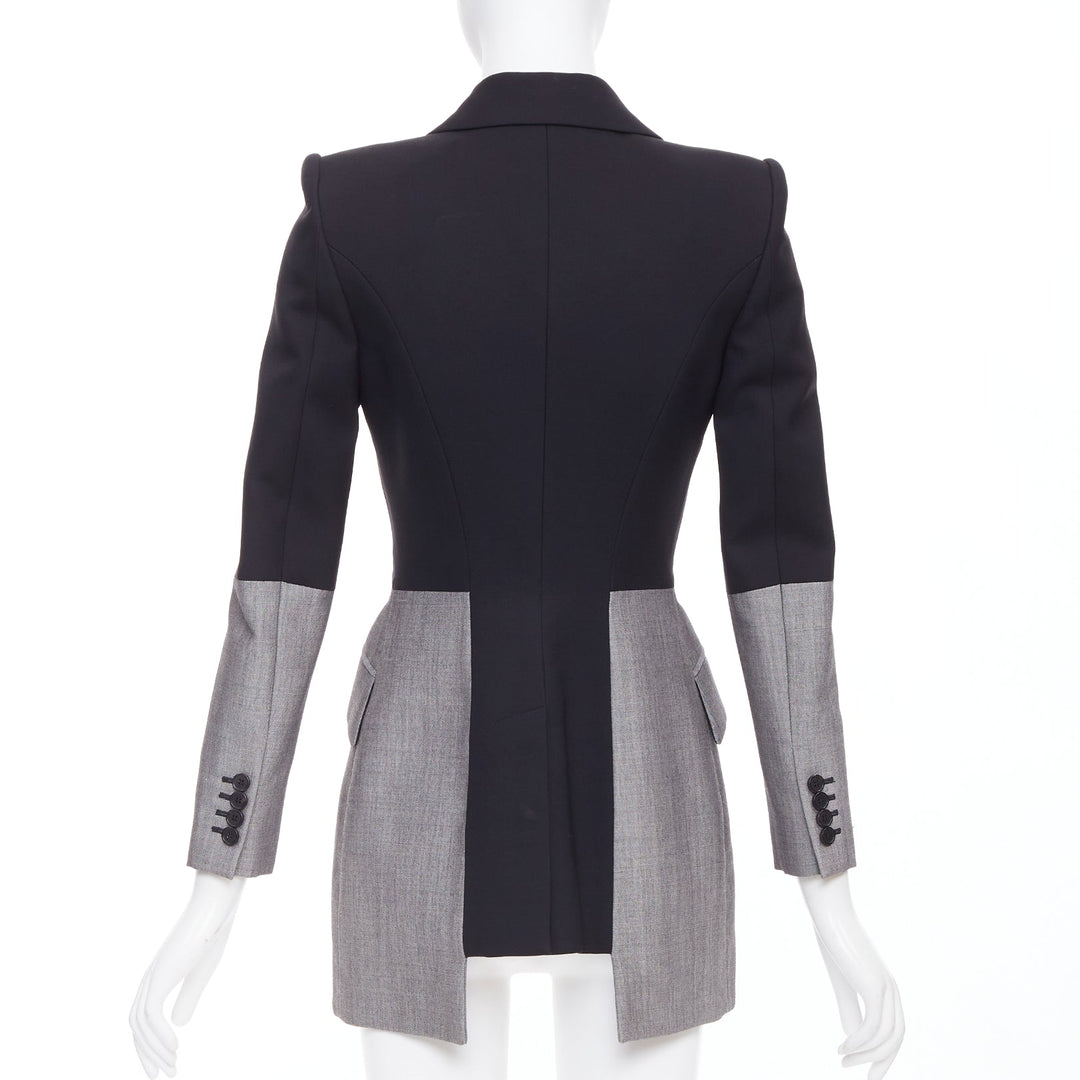 ALEXANDER MCQUEEN 2019 Runway wool silk black grey deconstructed blazer IT36 XXS